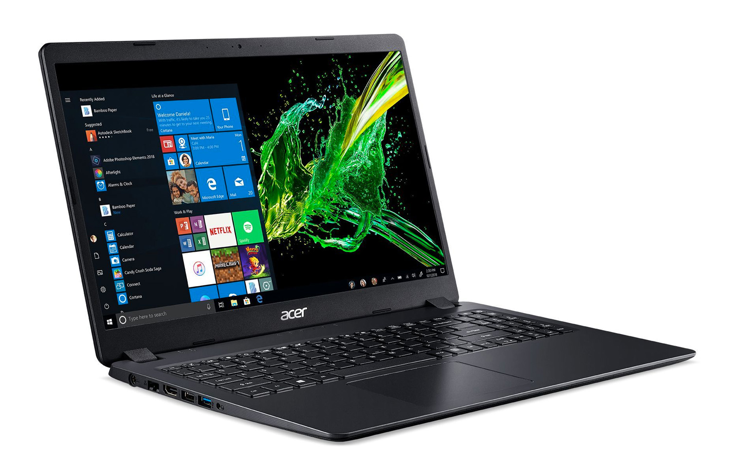 Acer Aspire 3 A315-54K-35GJ - Core i3 7020U / 2.3 GHz - Win 10 Familiale 64 bits - 4 Go RAM - 256 Go SSD + 1 To HDD - 15.6" TN 1920 x 1080 (Full HD) - HD Graphics 620 - Wi-Fi, Bluetooth - schiste noir - kbd : Français