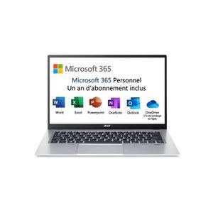 Acer Swift 1 SF114-33-P832 - Pentium Silver N5030 / 1.1 GHz - Win 10 Familiale 64 bits - 8 Go RAM - 512 Go SSD - 14" IPS 1920 x 1080 (Full HD) - UHD Graphics 605 - Bluetooth, Wi-Fi - bleu vapeur - clavier : Français